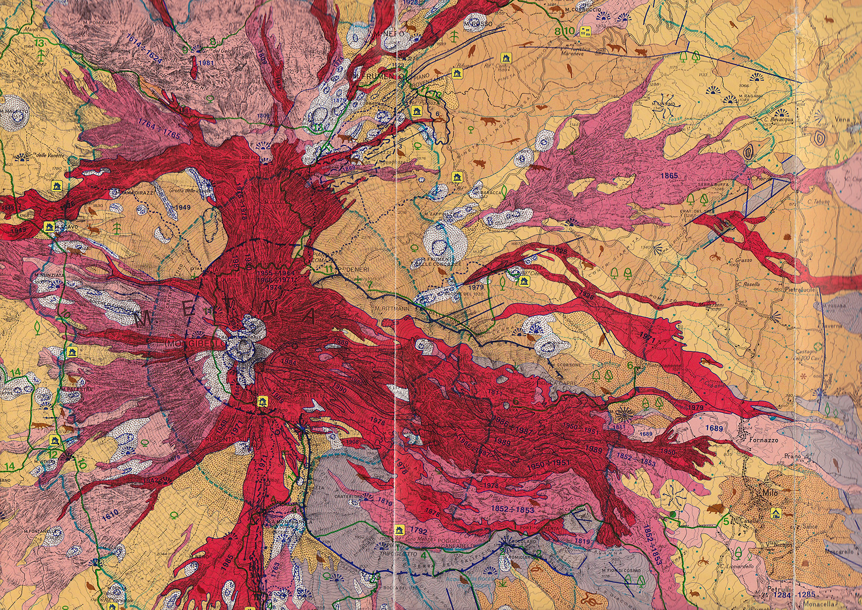 Részlet az Etna geológiai térképéről (S.E.L.C.A. Firenze)