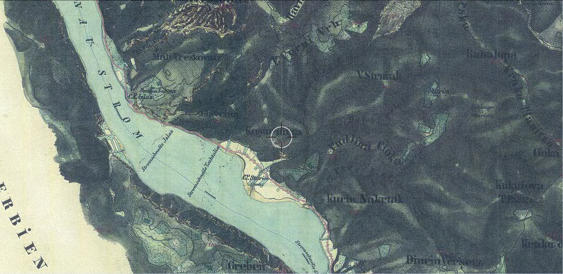 Zuhatagos Duna-szakasz: a Lepenai-örvény a II. katonai felvételen